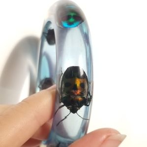 Vintage Lucite Bangle with Beetle Inclusions
